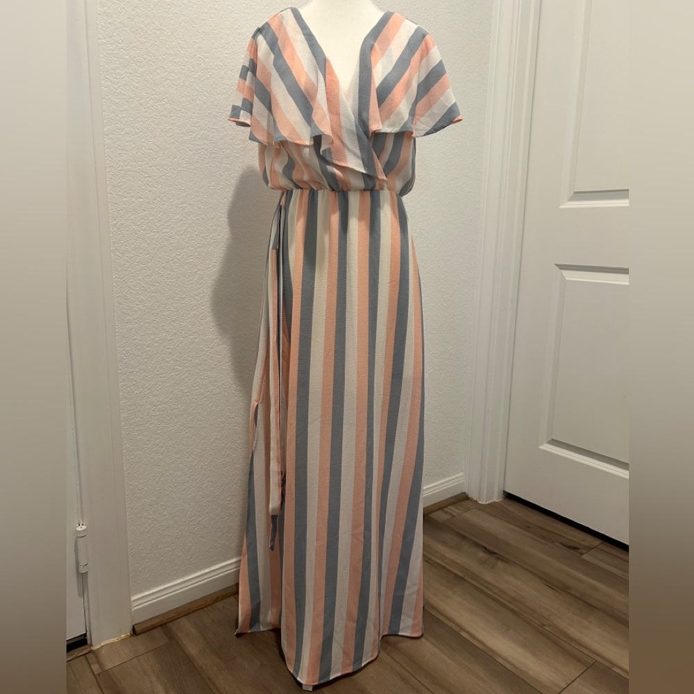 Lily White | Dress with Blue and Peach Stripes